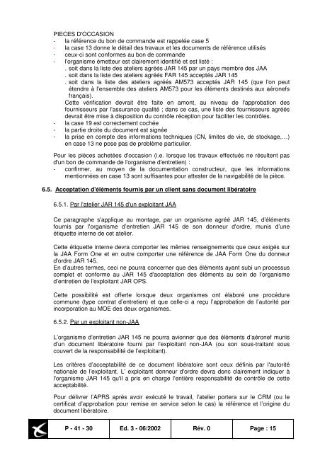 JAA FORM ONE - Consignes de NavigabilitÃ© franÃ§aises