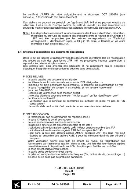 JAA FORM ONE - Consignes de NavigabilitÃ© franÃ§aises