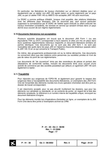 JAA FORM ONE - Consignes de NavigabilitÃ© franÃ§aises