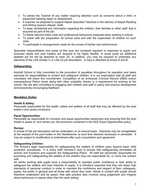 Job Description - Learning Support Assistant 3 - Hornbill School