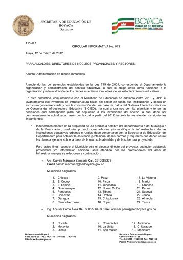 Circular inf. No 013 - Secretaria de Educación de Boyacá