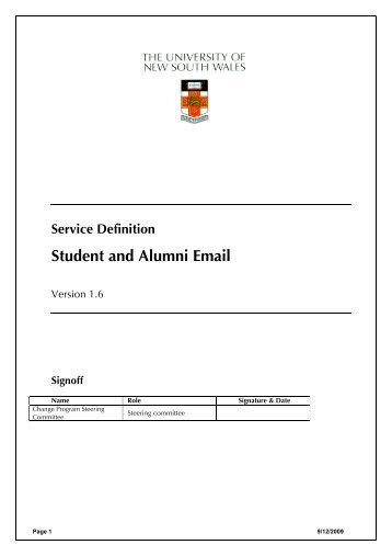 Service Definition - Student and Alumni Email v1.6 - UNSW IT