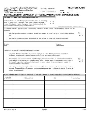 notification of change in officers, partners or shareholders - Texas ...