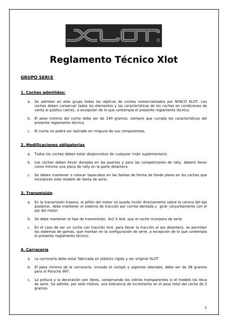 Reglamento TÃ©cnico Xlot - ACS slot