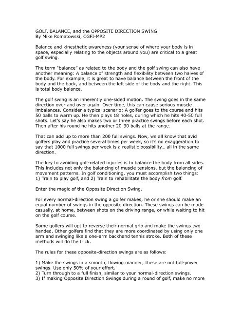 Golf Balance And The Opposite Direction Swing