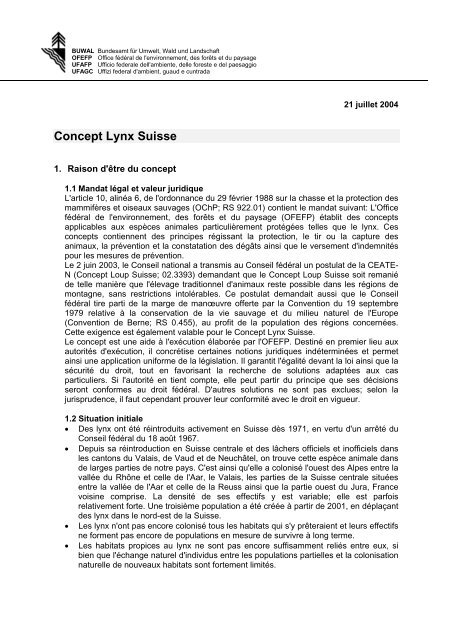 Concept Lynx Suisse. 2004 - Bundesamt für Umwelt