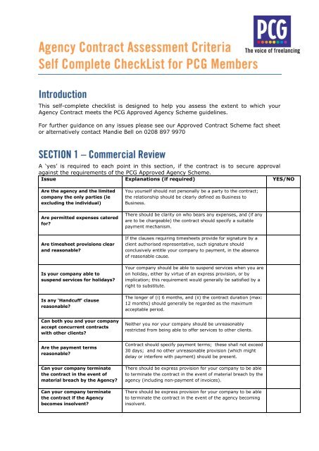 This self-complete checklist is designed to help you assess ... - PCG