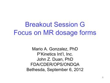 Breakout Session G Focus on MR dosage forms - PQRI