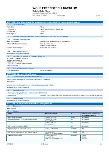Material Safety Data Sheet (MSDS) (120.52kB) - Wolf Lubes