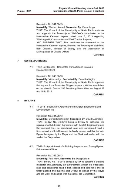 1 THE MUNICIPALITY OF NORTH PERTH COUNCIL AGENDA Date ...