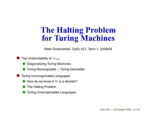 The Halting Problem for Turing Machines - Ugrad.cs.ubc.ca