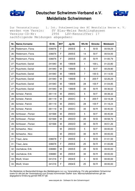 Deutscher Schwimm-Verband eV Meldeliste Schwimmen - SV BLAU ...