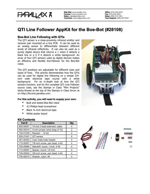 QTI Line Follower AppKit for the Boe-Bot (#28108) - Parallax Inc