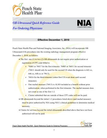 OB Ultrasound Quick Reference Guide For Ordering Physicians