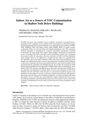 Indoor Air as a Source of VOC Contamination in Shallow Soils - GSI ...