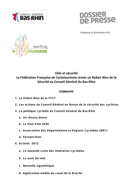 VÃƒÂ©lo et sÃƒÂ©curitÃƒÂ© La FÃƒÂ©dÃƒÂ©ration FranÃƒÂ§aise de Cyclotourisme remet un ...