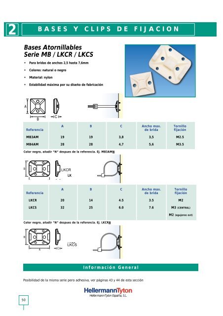 BASES Y CLIPS DE FIJACION Bases Adhesivas Serie MB Bridas ...