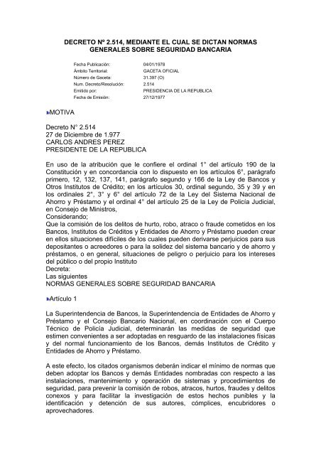 DECRETO Nº 2.514, MEDIANTE EL CUAL SE DICTAN ... - Felaban