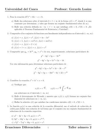 Gerardo Loaiza Ecuaciones Diferenciales Taller nÃºmero 2