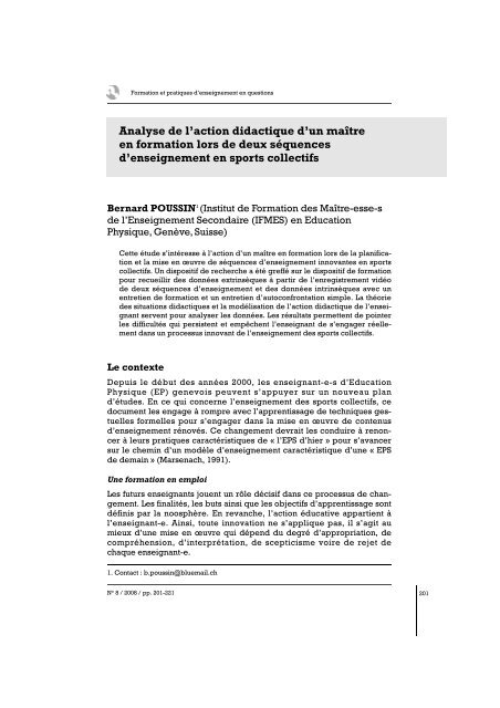 Analyse de l'action didactique d'un maÃ®tre en formation lors de deux ...