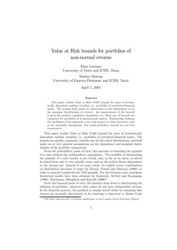 Value at Risk bounds for portfolios of non-normal returns