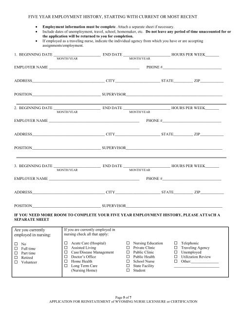 Reinstatement Application - Wyoming State Board of Nursing