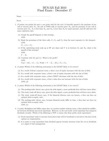 BUS-525 Fall 2010 Final Exam : December 17 - Public.coe.edu