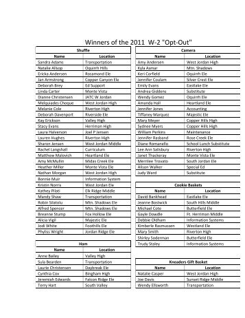 Winners of the 2011 W-â2 "Opt-âOut" - Jordan School District