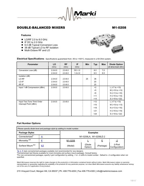 DOUBLE-BALANCED MIXERS M1-0208 - Marki Microwave