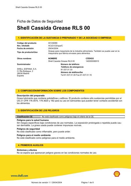 Shell Cassida Grease RLS 00 - Lubritec