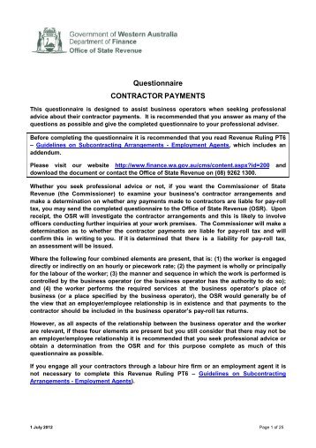 Questionnaire - Contractor Payments