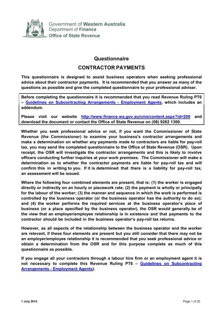 Questionnaire - Contractor Payments