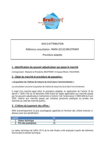 AVIS D'ATTRIBUTION Référence consultation : MAPA ... - Bruitparif