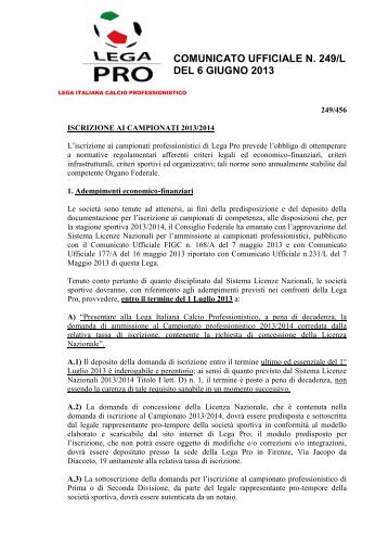 LP - Iscrizione campionato 13-14 - Diritto Calcistico