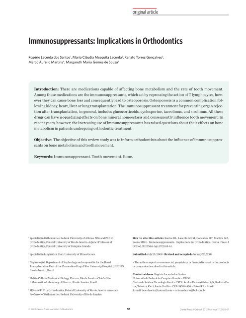 Immunosuppressants: Implications in Orthodontics - Dental Press