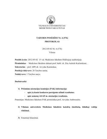 PROTOKOLAS 2012-05-02 Nr. 6 (576) - VU Medicinos fakultetas