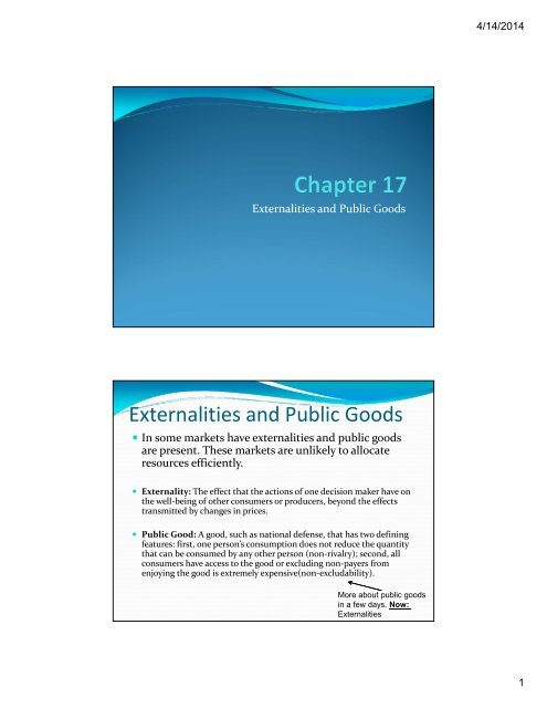 Chapter 17 Chapter 17 Externalities and Public Goods