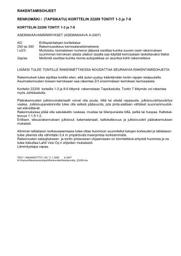 KORTTELIN 22209 TONTIT 1-3 ja 7-9 - Lahti