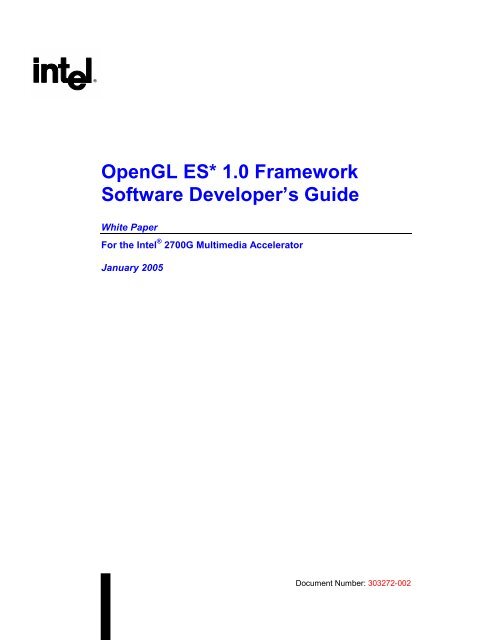 OpenGL ES* 1.0 Framework Software Developer's Guide