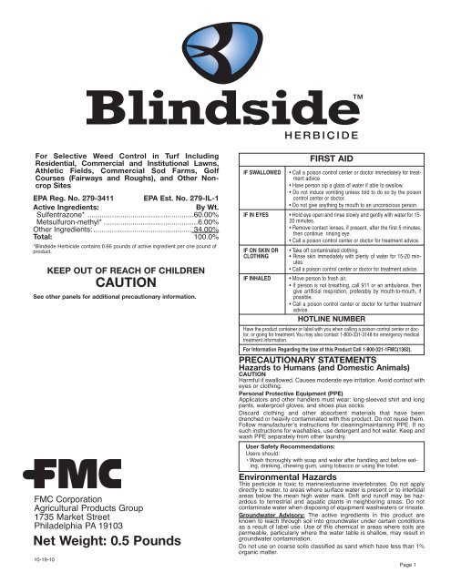Blindside Herbicide 10 19 10 Commercial Label Fmc Professional