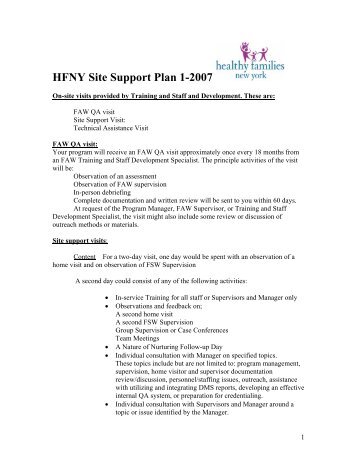Site Support Plan - Healthy Families New York
