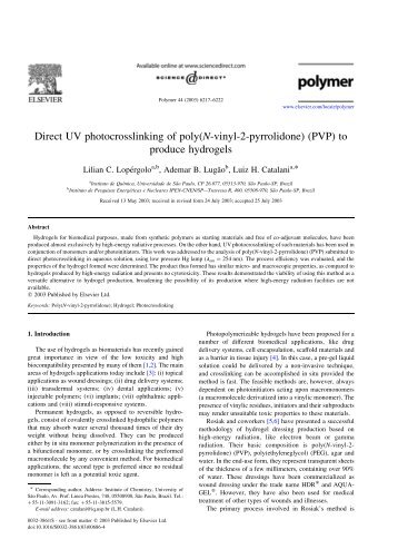 Direct UV photocrosslinking of poly(N-vinyl-2-pyrrolidone) (PVP) to ...