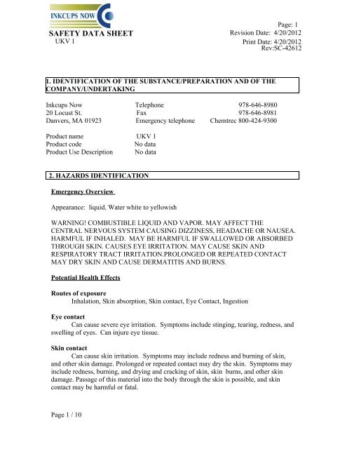 UKV1 Solvent MSDS - Inkcups Now