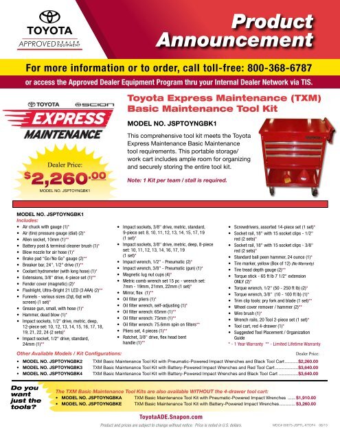 TXM Basic Tool Kit, JS Products - Toyota Approved Dealer Equipment
