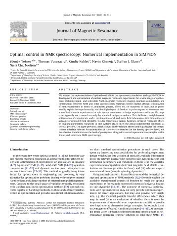 Optimal control in NMR spectroscopy: Numerical implementation in ...