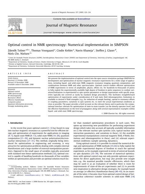 Optimal control in NMR spectroscopy: Numerical implementation in ...