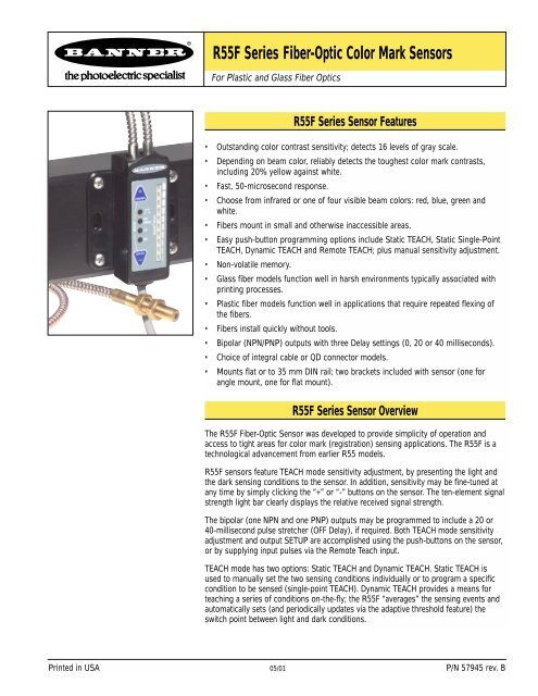 Push Button R55F Series Fiber-Optic Color Mark Sensors - Multiprox