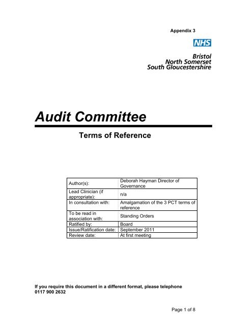 Audit Committee ToR - NHS North Somerset