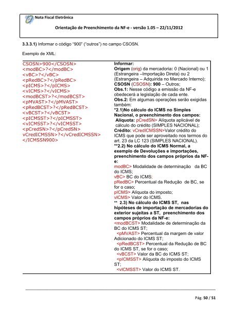 OrientaÃ§Ã£o de Preenchimento da NF-e - versÃ£o 1.05