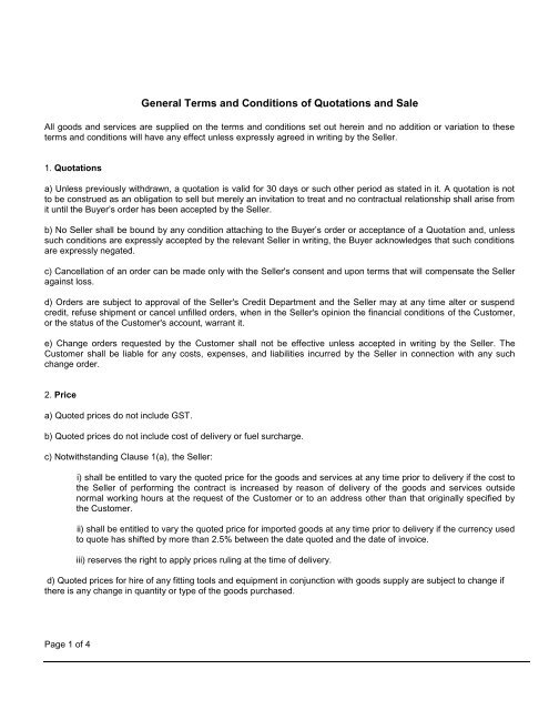 Terms and Conditions of Sale - Circlips
